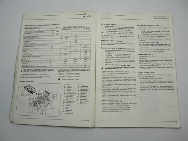 Atlas Copco XAS32Dd Fahrbarer Kompressor Betriebsanleitung Ersatzteilliste 1993