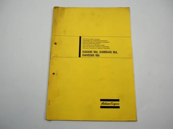 Atlas Copco XAS495 XAMS445 XAHS365 Md Fahrbarer Kompressor Ersatzteilliste 1993