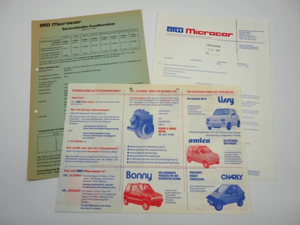 ATW Microcar Charly Lissy Bonny Amica Panda Prospekt Preisliste 1986