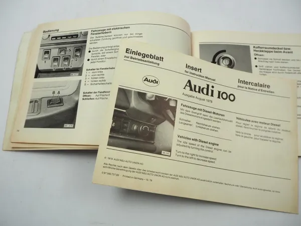 Audi 100 + Avant C2 1.6 2.2 2.0 Betriebsanleitung Bedienungsanleitung 1978