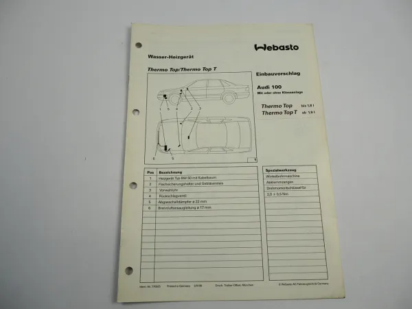 Audi 100 C4 Baujahr 1991 Einbauanleitung Webasto Thermo Top T BW50 Heizung 1991