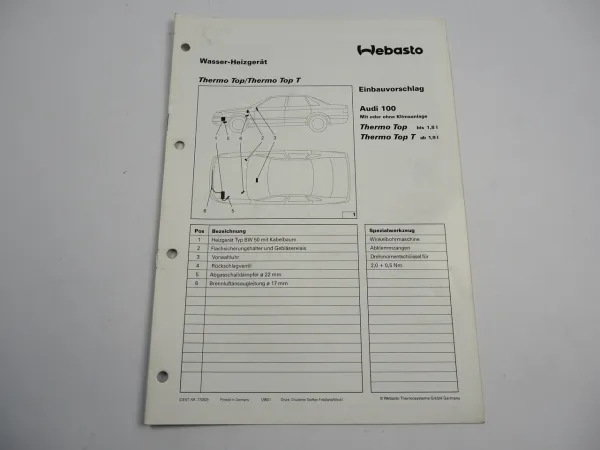 Audi 100 C4 Baujahr 1991 Einbauanleitung Webasto Thermo Top T BW50 Heizung 1996