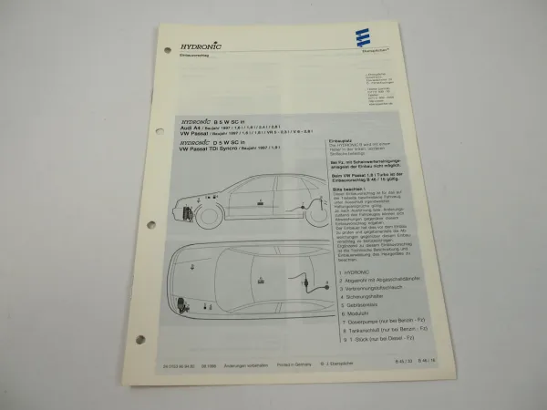 Audi A4 VW Passat TDi Syncro Bj. 97 Eberspächer Hydronic B5WSC D5WSC Einbau