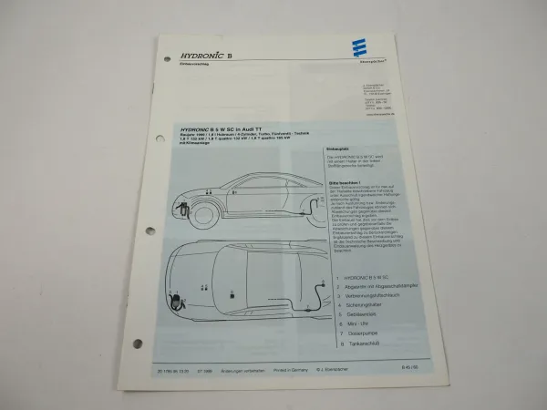 Audi TT Bj. 1999 Eberspächer Hydronic B5WSC Einbau Heizgerät