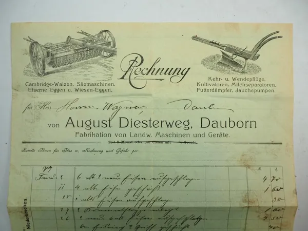 August Diesterweg Dauborn Landmaschinen Rechnung 3x Briefumschlag 1910/20er J.