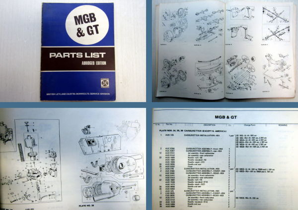 Austin Morris MGB GT Parts List Spare Parts Catalogue 1971 Abridged Edition