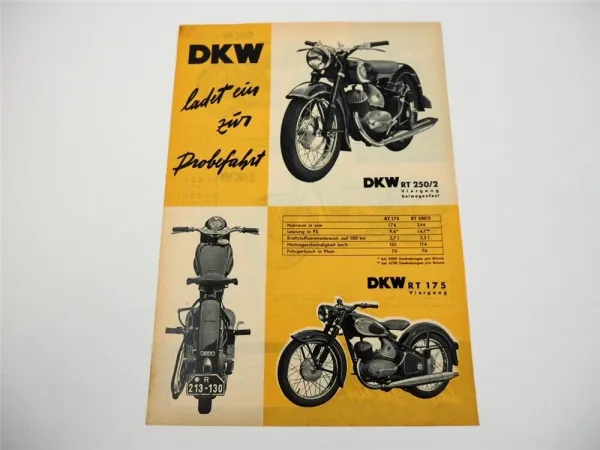 Auto Union DKW RT 125 175 200 250/1 250/2 Motorrad Prospekt 1954