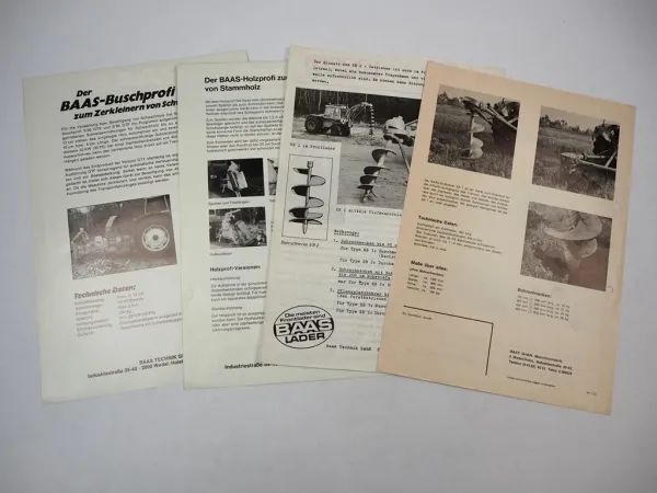 Baas EB1 Erdbohrer Holzprofi Buschprofi Anbaugeräte 4x Prospekt 1970er Jahre