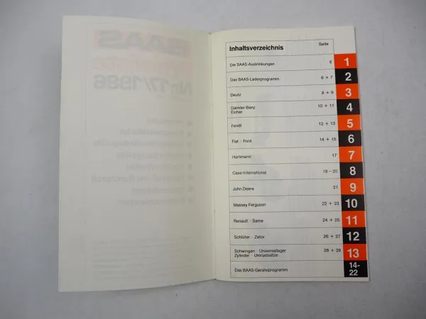 Baas Frontlader Arbeitsgeräte Kraftheber Preisliste Nr. 17 1986