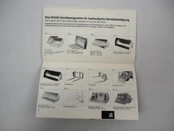 Baas Frontlader Arbeitsgeräte Kraftheber Preisliste Nr. 17 1986