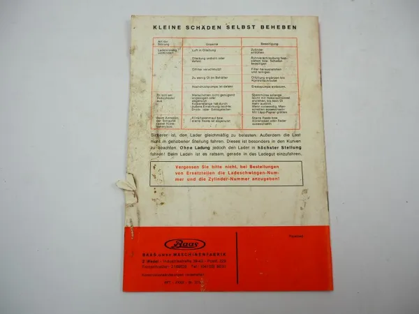 Baas Frontlader BL2 DA für MF35 MF135 Anbauanleitung Ersatzteilliste 1970er J.