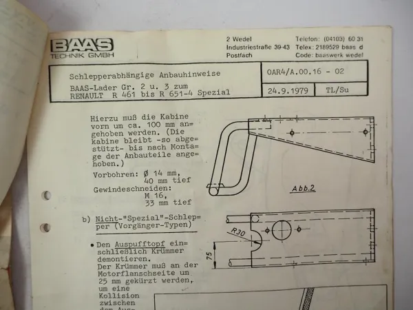 Baas Frontlader Gr. 2 und 3 Anbauanleitung an Renault R461 bis R651-4