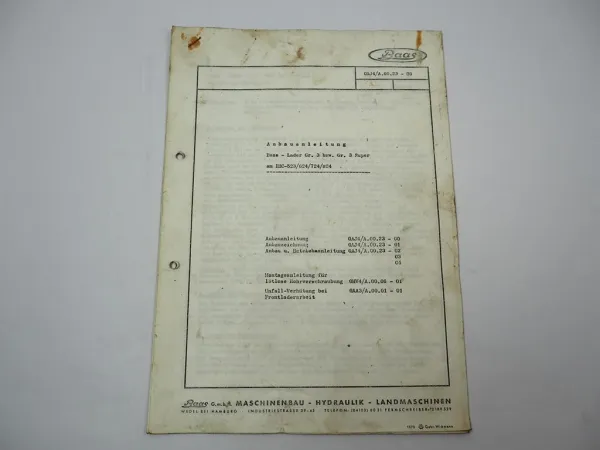 Baas Frontlader Gr. 3 am IHC 523 624 724 824 Anbauanleitung Montage 1972