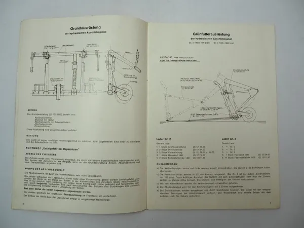 Baas Hydraulische Abschiebegabel Anbauanleitung Ersatzteilliste 1963