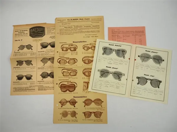 Balder Nagel Kraus Fürth Bayern Sonnenbrillen 3x Prospekt 1950er Jahre