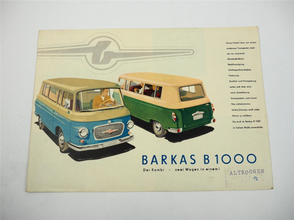 Barkas B1000 Kombi Kastenwagen Kleinbus Prospekt 1964
