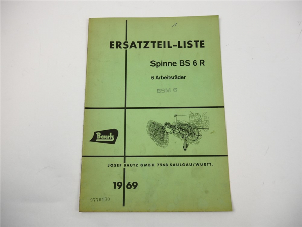 Bautz BS6R Spinne Ersatzteilliste Ersatzteilkatalog 1969