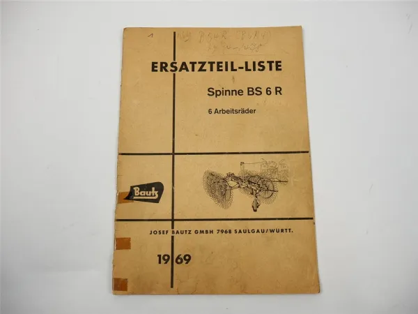 Bautz BS6R Spinne Ersatzteilliste Ersatzteilkatalog 1969