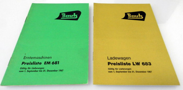 Bautz Erntemaschinen Ladewagen 2 Preislisten EM681 LW683 1967