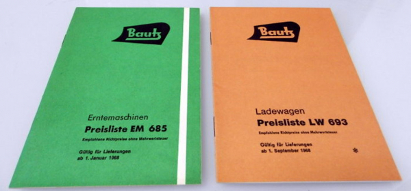 Bautz Erntemaschinen Ladewagen 2 Preislisten EM685 LW693 1968