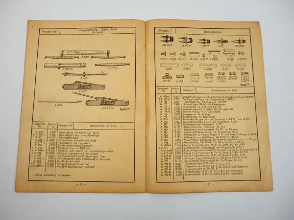 Bautz Kugellager Grasmäher Nr.21 Bedienungsanleitung Ersatzteilliste 1952