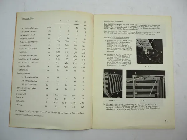 Bautz LL LWL LWG Autonom Ladewagen Betriebsanleitung Montageanleitung 1969