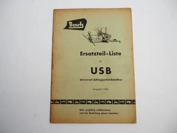 Bautz USB Universal Schlepperbindemäher Ersatzteilliste 1956