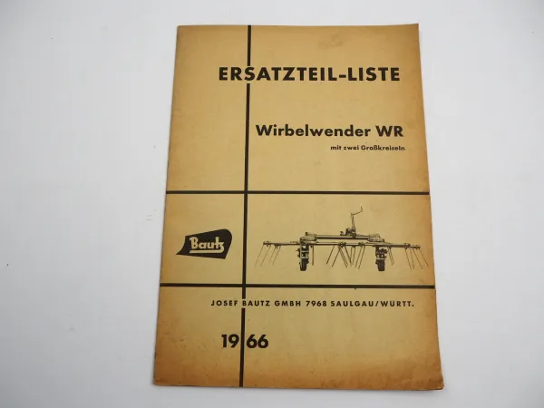 Bautz WR Wirbelwender mit 2 Großkreiseln Ersatzteilliste 1966