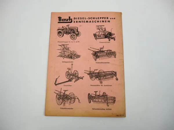 Bautz ZH20 ZH24 Zapfwellen Heumaschine Ersatzteilliste Bedienungsanleitung 1955