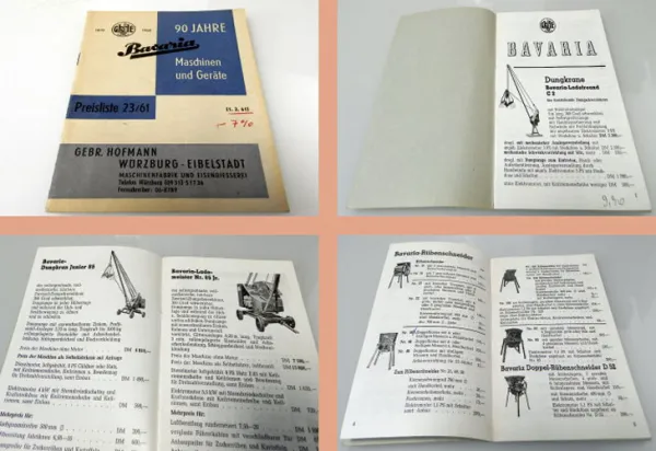 Bavaria Maschinen + Geräte Dungkran Walzen ... Preisliste 23/61 ab 1961