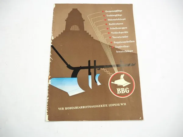 BBG Pflüge Anbaugeräte Programm DDR VEB Bodenbearbeitungsgeräte Leipzig ca 1953