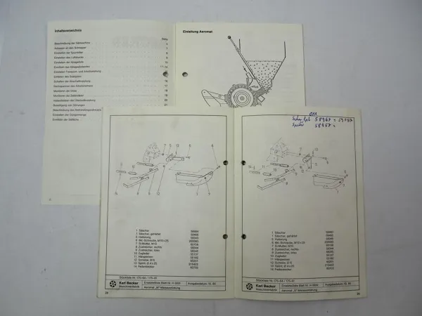 Becker Aeromat M MK S R Sämaschine Betriebsanleitung Ersatzteilliste 1986