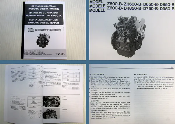Bedienungsanleitung Kubota Z/ZH 500-B 600-B D/DH850-B D650-B 750-B 950-B