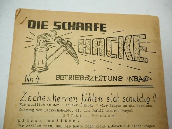 Betriebszeitung Bergbau NBAG Dickscheheide VLUYN 1953 KPD Die scharfe Hacke