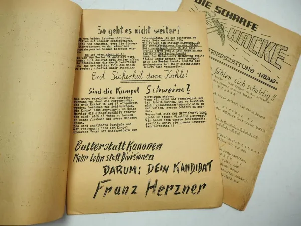 Betriebszeitung Bergbau NBAG Dickscheheide VLUYN 1953 KPD Die scharfe Hacke