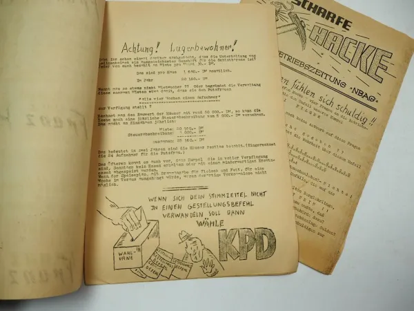 Betriebszeitung Bergbau NBAG Dickscheheide VLUYN 1953 KPD Die scharfe Hacke