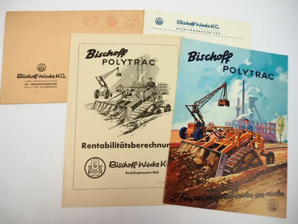 Bischoff Polytrac HW HL 1200 Universal Baumaschine Prospekt Briefbogen etc 1955
