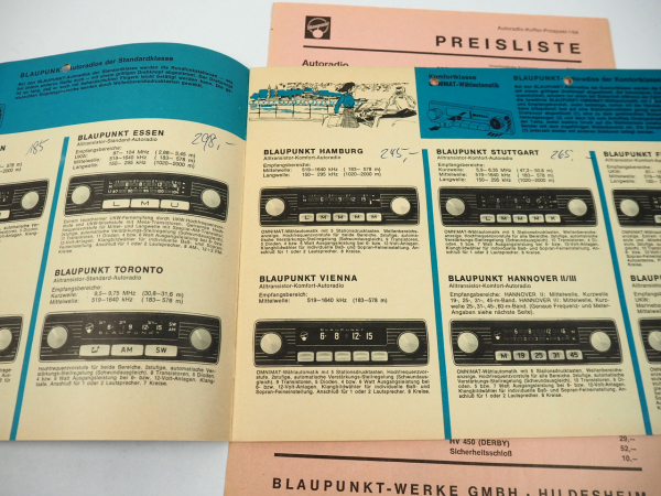 Blaupunkt Autoradio Kombiautoradio Kofferradio Prospekt Preisliste 1964