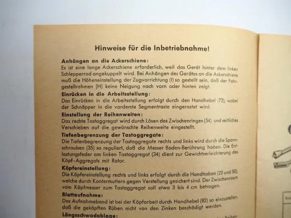 Bleinroth Rustica BL2 Rübenblattsammler Betriebsanleitung Ersatzteilliste 1960er