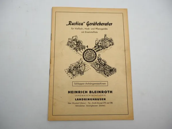 Bleinroth Rustica Schlepper Anhängemaschine Betriebsanleitung Ersatzteilliste