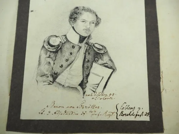 Bleistiftzeichnung Leutnant Baron v. Schrötter Inf. Regiment 37 ca. 1830 v. Lorch