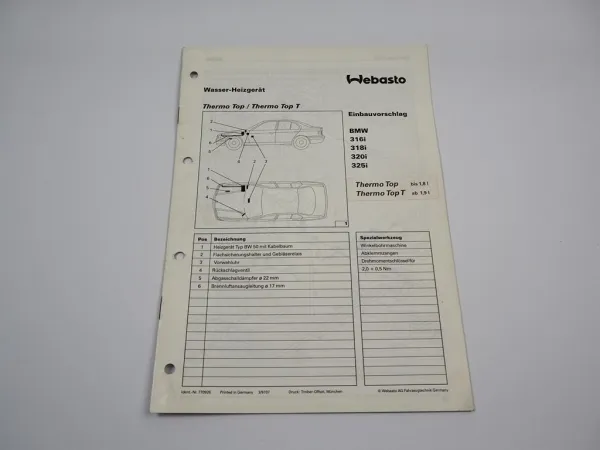 BMW 316i 318i 320i 325i Einbauanleitung Webasto Thermo Top T BW50 Heizung