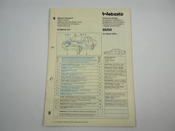 BMW 5er Reihe E34 Einbauanleitung Webasto B / DBW 46 12V Heizung