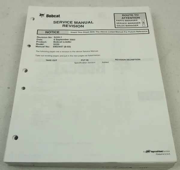 Bobcat S220 Loader Service Manual Revision ca 2003/04 with schematics