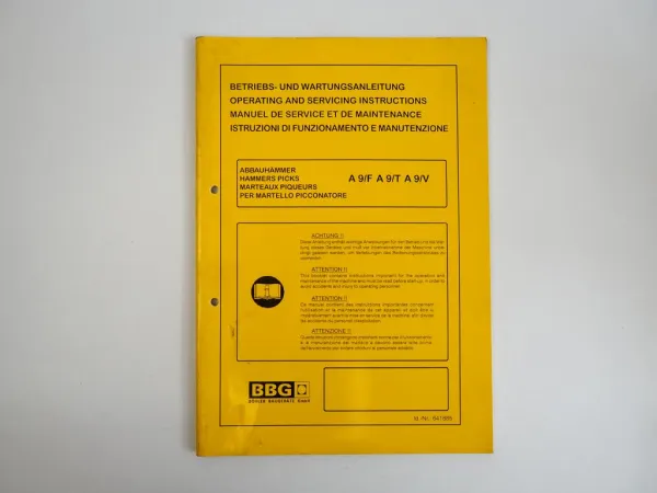 Böhler A9 F T V Abbauhämmer Betriebsanleitung Wartung Ersatzteilliste 1997