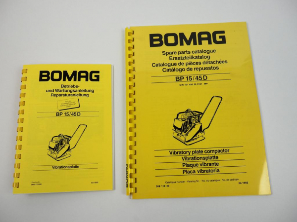 Bomag BPR15 45D Vibrationsplatte Betriebsanleitung Wartung Ersatzteilliste 1992