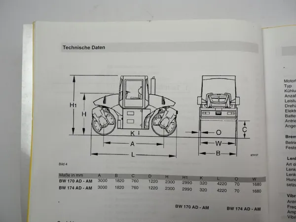 Bomag BW 170 174 AD-AM AC-AM Tandem Vibrationswalze Betriebsanleitung Wartung