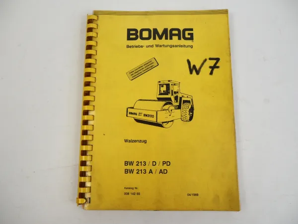 Bomag BW213 D PD A AD Walzenzug Betriebsanleitung Bedienung Wartung 1989