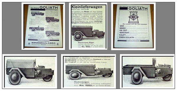 Borgward Goliath Dreirad Lieferwagen Prospekt 1928/1929