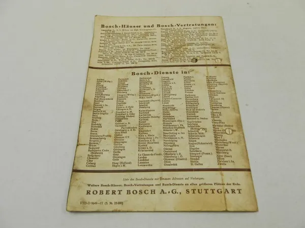 Bosch Batteriezündung für Motorwagen Lichtbatteriezünder Betriebsanleitung 1936